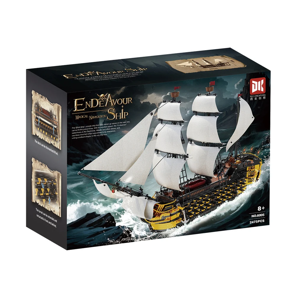 Juguete de bloques de construcción de la clásica película de piratas Endeavour, el barco pirata.