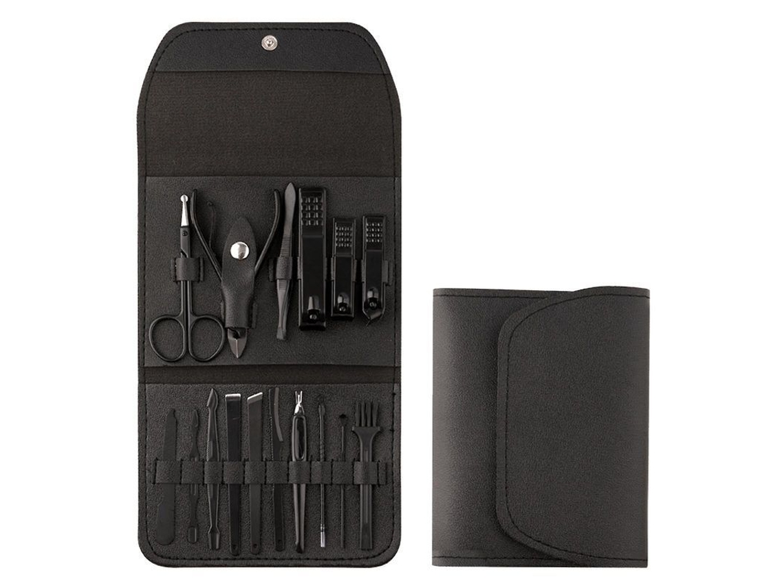 Kit De Manicura Y Pedicura Con 16 Piezas De Acero Al Carbono Y Estuche De Viaje De Cuero.