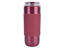 Vaso térmico de acero inoxidable de 520 ml para viajes y camping. Color rosa y rojo.