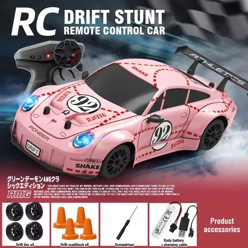 (rosa) Carro De Drift 4wd Com Controle Remoto, Alta Velocidade Com Luzes Led, Controle De Rádio 2.4g
