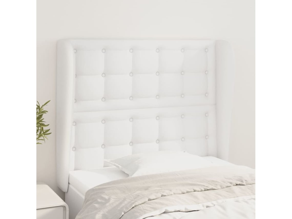 Cabecero con orejas de cuero sintético blanco 83x23x118/128 cm