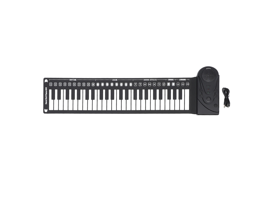 Ats-teclado Piano Rollable Portátil 49 Teclas Plegable Electrónico Con Altavoz Para Entrenamiento Negro