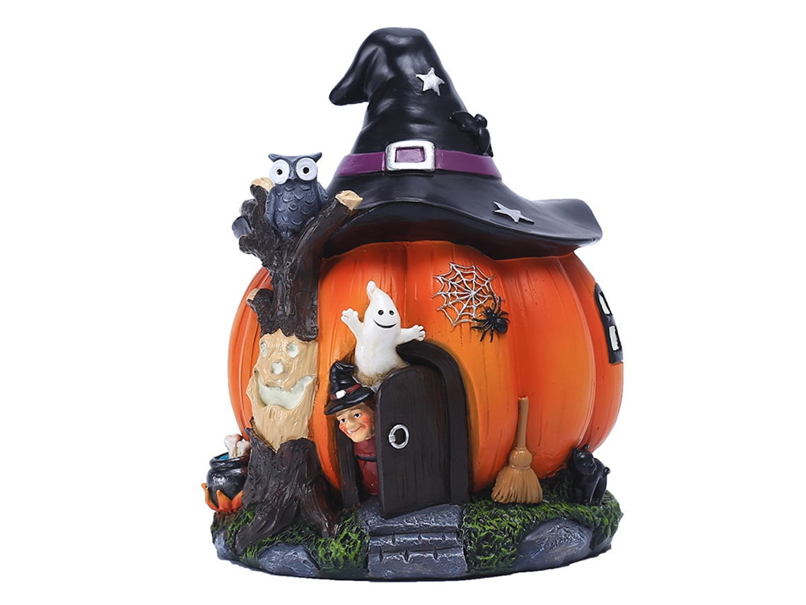 Figura Luminosa De Casa De Calabaza De Bruja En Resina, Regalo Decorativo De Halloween