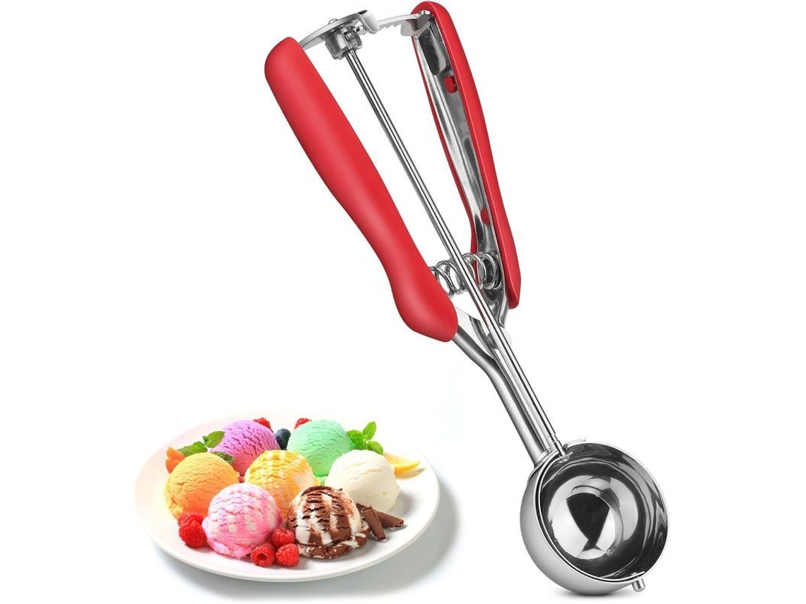 2026da-cuchara Para Helado De Acero Inoxidable 304 Con Gatillo, 22.5cm Rojo Para Helado, Frutas Y Comidas Trituradas