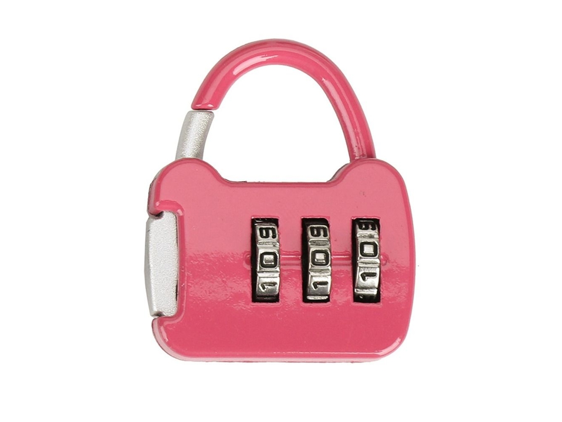 Candado portátil de tres dígitos para equipaje con cremallera y combinación. Mdug (rosa)