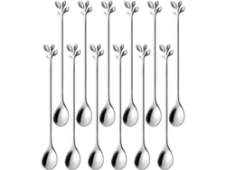 Rebe - Juego de 12 cucharas largas de 19 cm de acero inoxidable con hoja negra para té frío, cócteles y mesa. Aptas para lavavajillas.