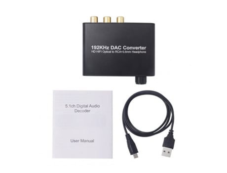 Convertidor de digital a analógico Decodificador de conversión de audio Volumen ajustable Cable óptico negro