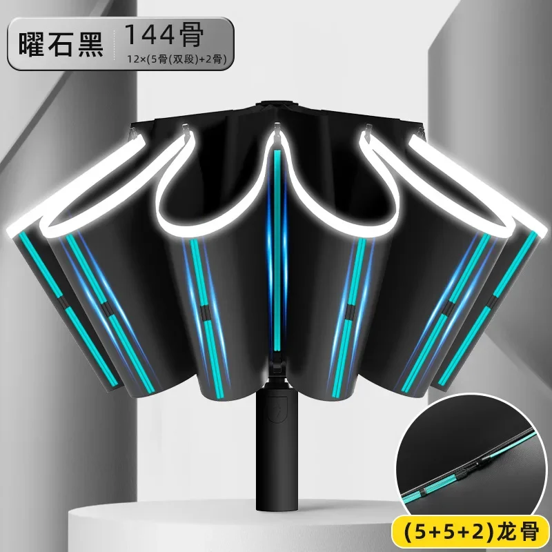 Paraguas Plegable Automático Reversible A Prueba De Viento (negro, Marco 144, 12k)