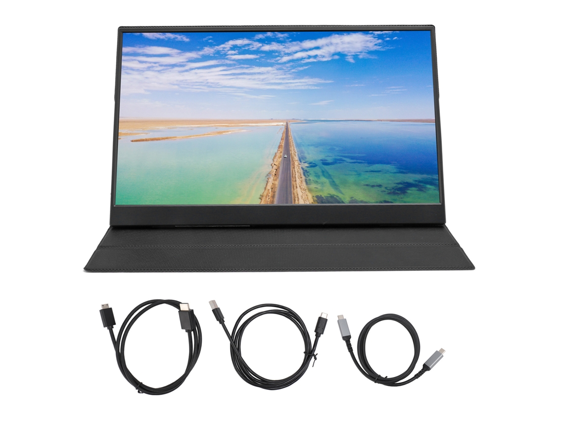 Monitor portátil IPS LAXISCREED de 15,6" con funda de cuero.