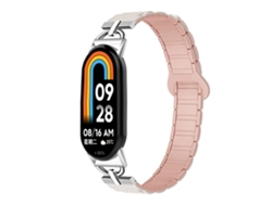 Bracelete Para Xiaomi Smart Band 10/9/8 - Silicone Magnético - Três Esferas Em Formato De D Rosa-claro-areia