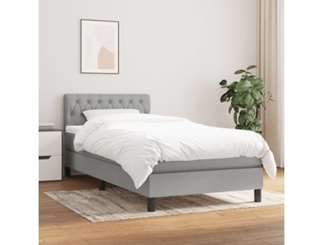 vidaXL Cama con somier y colchón 90x200 cm tela gris claro