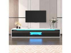 Mueble de TV de 180 x 35 x 30 cm, acabado brillante, con iluminación LED de 16 colores, montaje en pared, estilo blanco y negro