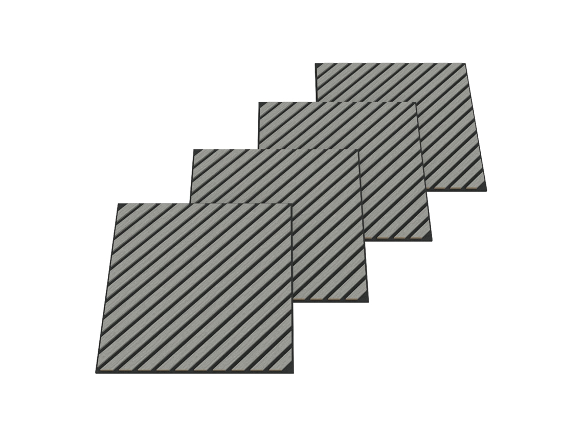 Conjunto de 8 paneles acústicos Vang 3D, 2,88 m², lamas diagonales - roble gris claro Neu.holz