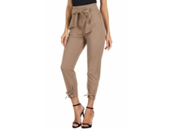 2026-pantalones Casuales De Mujer De Cintura Alta Con Bolsillos De Moño Para Trabajo S Café Claro