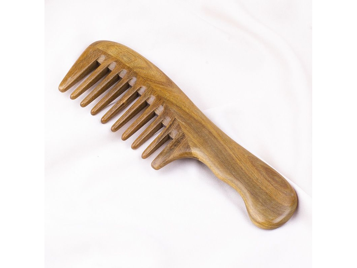 Peineta De Sándalo Verde - Peineta De Dientes Anchos, Antiestática, Hecha A Mano - Peineta De Madera Natural