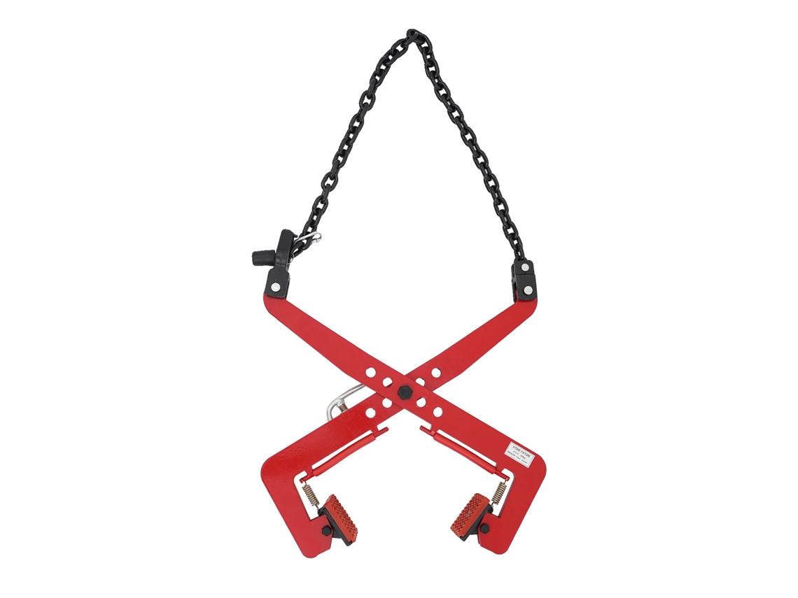 Garra elevadora, alta capacidad de carga, diseño de tijera, color rojo.