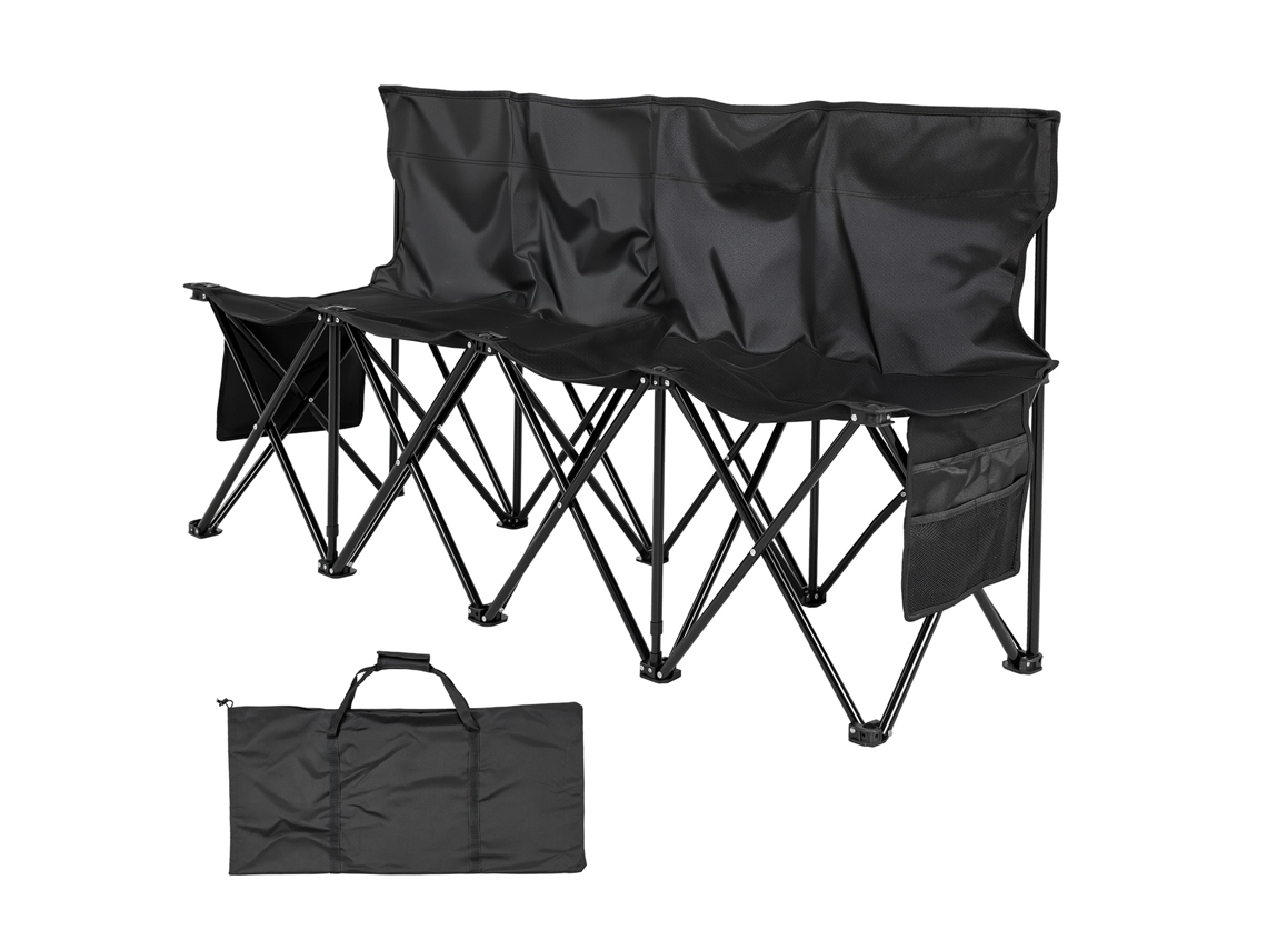 Silla plegable portátil Succebuy para 4 personas con bolsillo lateral y respaldo, color negro