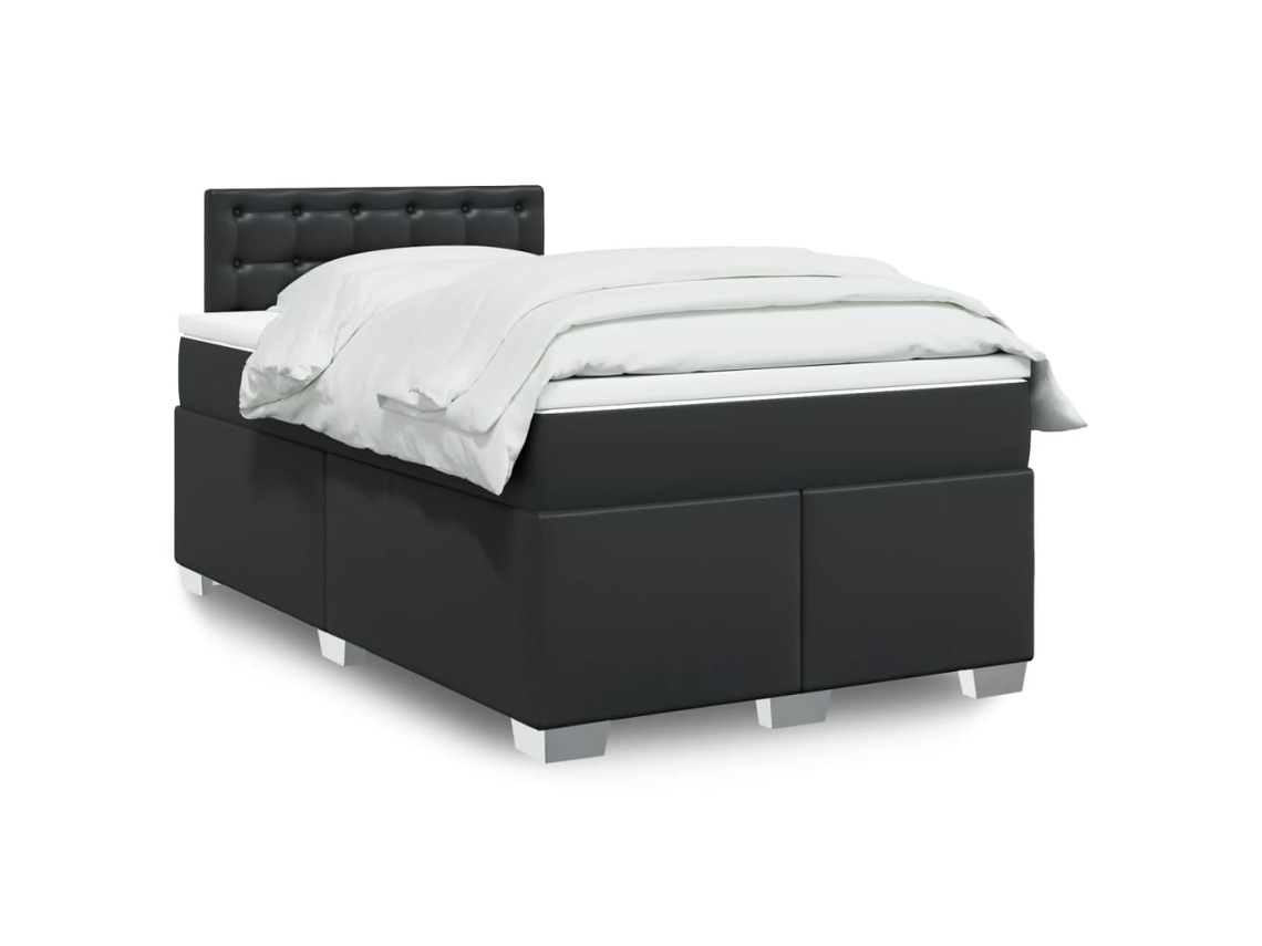 Cama Box Spring Con Colchón Cuero Sintético Negro 120x200 Cm