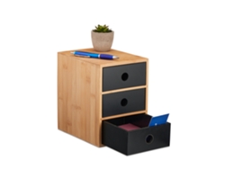 Organizador De Secretária Relaxdays, 3 Gavetas, Bambu E Mdf, Organizador De Escritório, Hbt: 21x15x20 Cm, Natural/preto