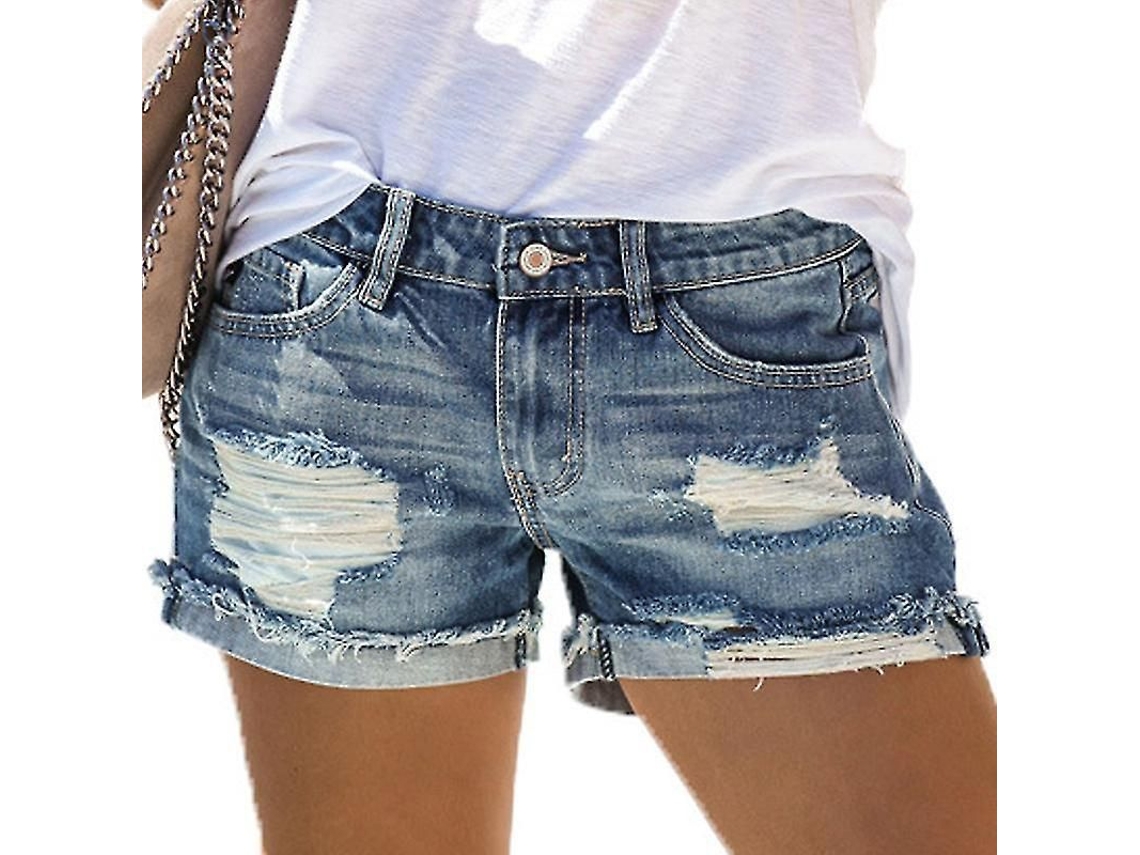2026-pantalones Cortos Vaqueros Para Mujer De Algodón Alto Con Bolsillos Y Roturas
