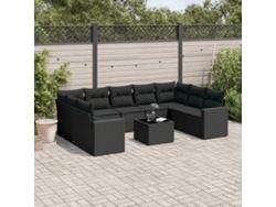 Conjunto de sofá de jardín de 10 piezas con cojines en mimbre sintético negro de DKD Home Decor