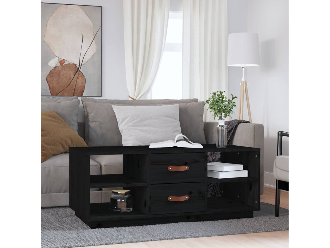 Mesa de Centro Apoyo 100X50X41 cm Madera de Pino Maciza Negro