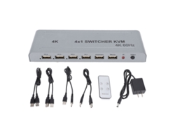 Conmutador Kvm Multimedia 4 En 1 Hd 4k 60hz Con Multivista Y Control Remoto.