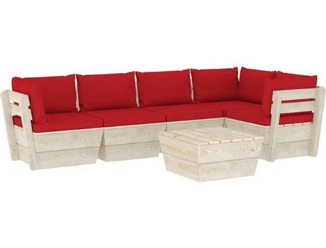 Conjunto 6 Muebles de jardín de palets VIDAXL y cojines madera de abeto