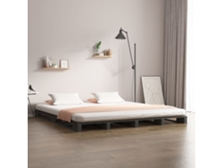 Cama De Palets De Madera Maciza De Pino Gris 140x190 Cm