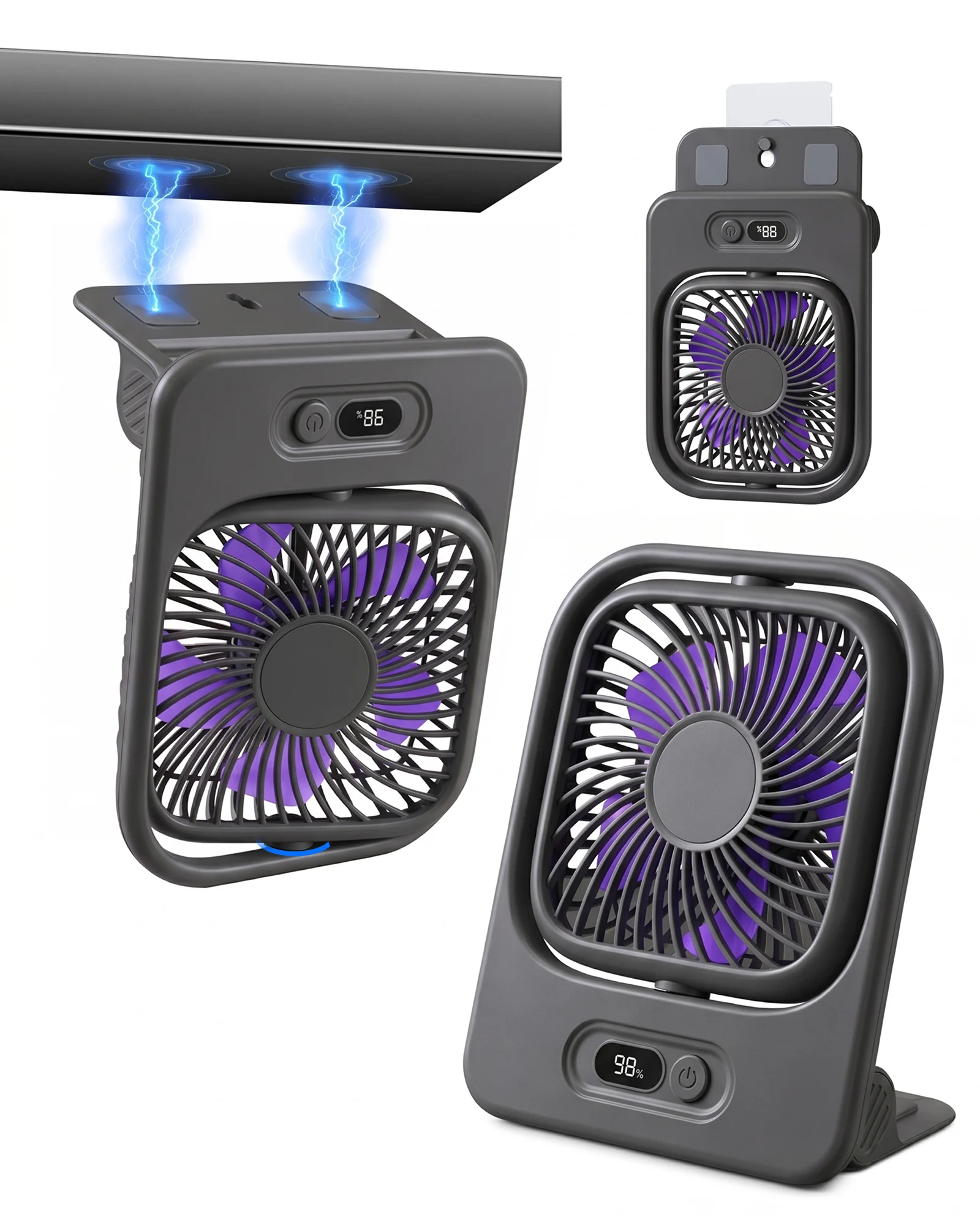 Ventilador Magnético (gris), 4 Velocidades, Carga Usb, Rotación De 360°.