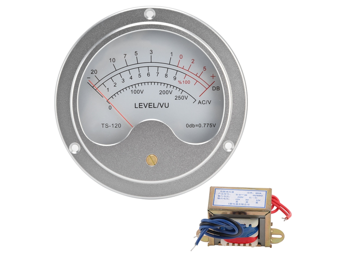 Medidor VU de aluminio, sensible, estable y plateado, de 120 mm y 12 V