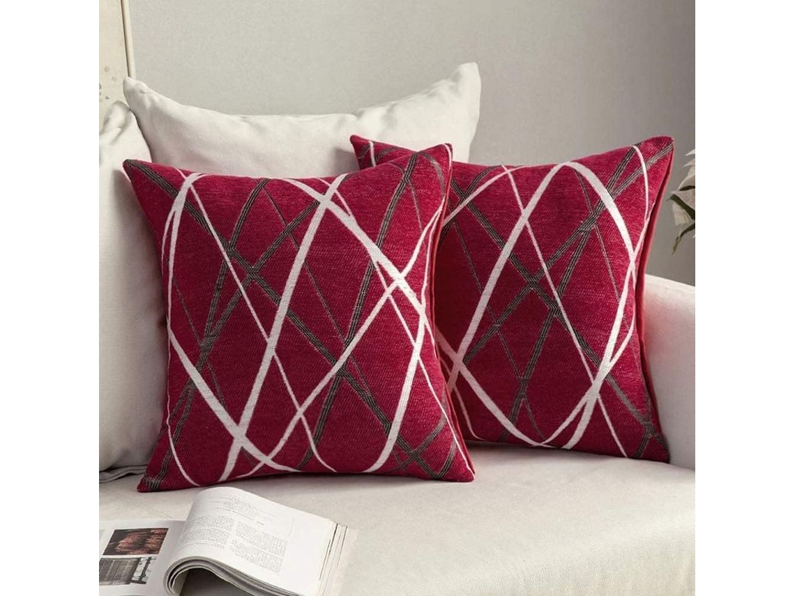 2026-40561-2 Fundas De Almohada Navideñas Chenille Texturizadas Rojas 45x45cm Para Sofá Cama Coche