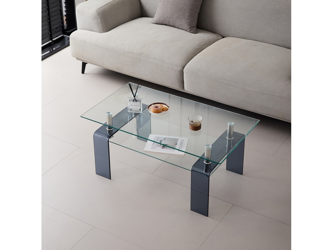 Mesa De Centro Con Patas De Vidrio Templado Y Patas De Vidrio Gris.