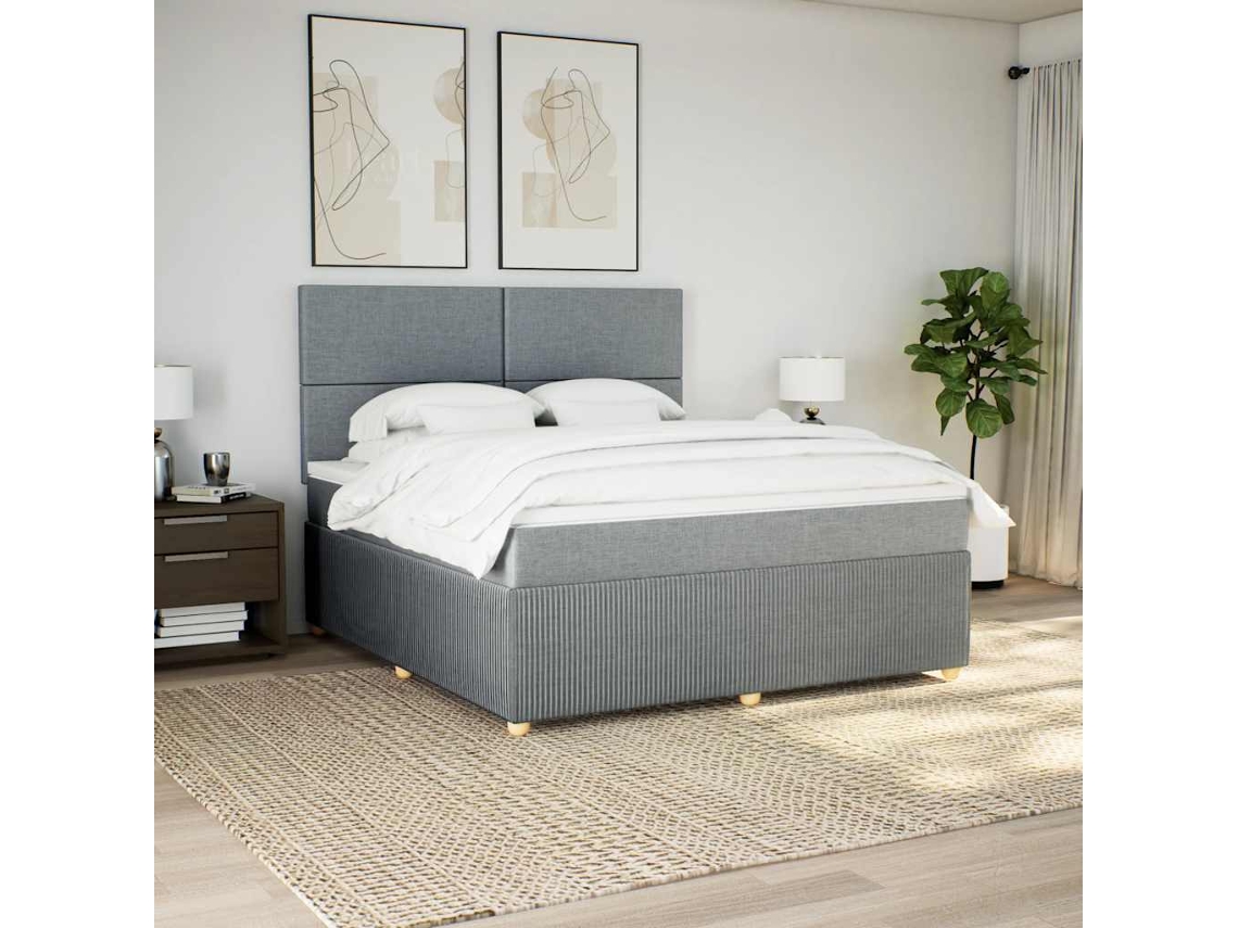 Cama Box Spring Con Colchón Tela Gris Claro 180x200 Cm