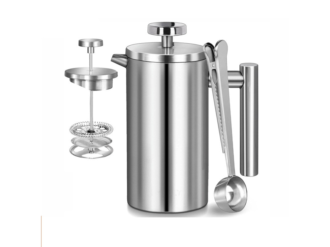 Cafetera de émbolo de acero inoxidable con filtro de presión aislado y cuchara medidora (1000 ml) Spqment