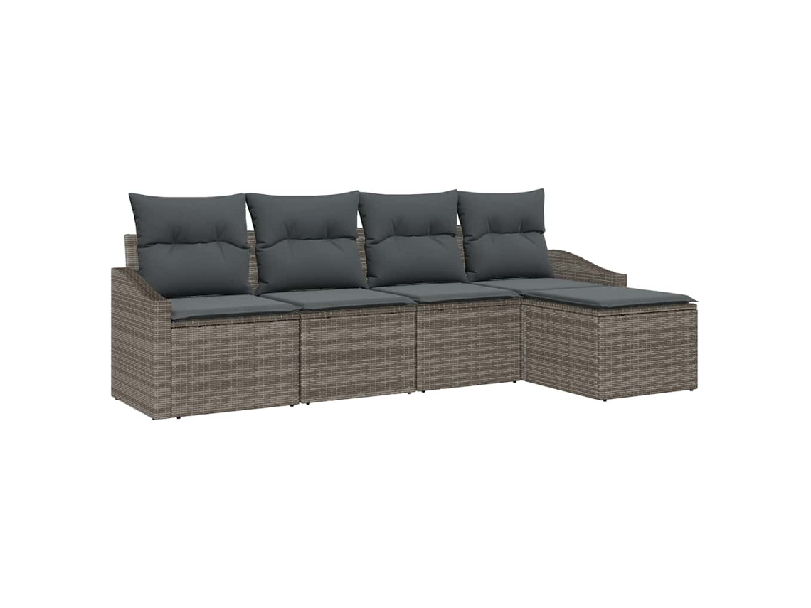 Juego De Sofá Con Cojín 5 Uds | Mueble De Jardín Gris Ratán Sintético