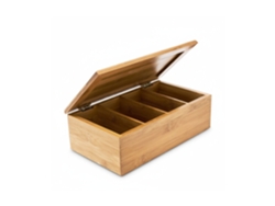 Relaxdays Caja De Té Bambú, Tea Box Con Tapa, 4 Compartimentos Para 80 Bolsas Infusiones, Cajita Joyas Madera, Natural