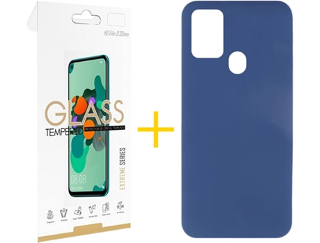 Funda y Protector de Vidrio 1x Samsung Galaxy A21s SKYHE Silicona Líquida Azul