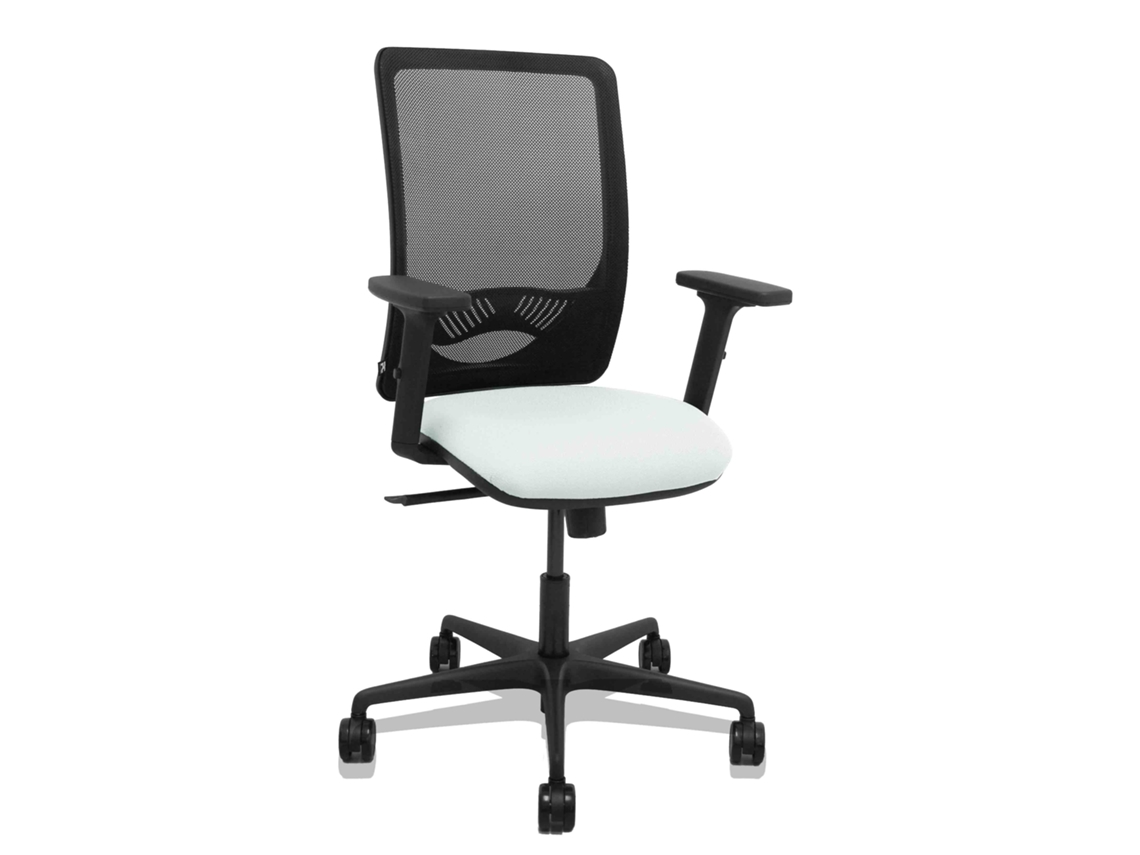 Silla De Oficina Zulema Con Mecanismo Sincro Tapizada Con Tela Color Blanco Y Malla Color Negro