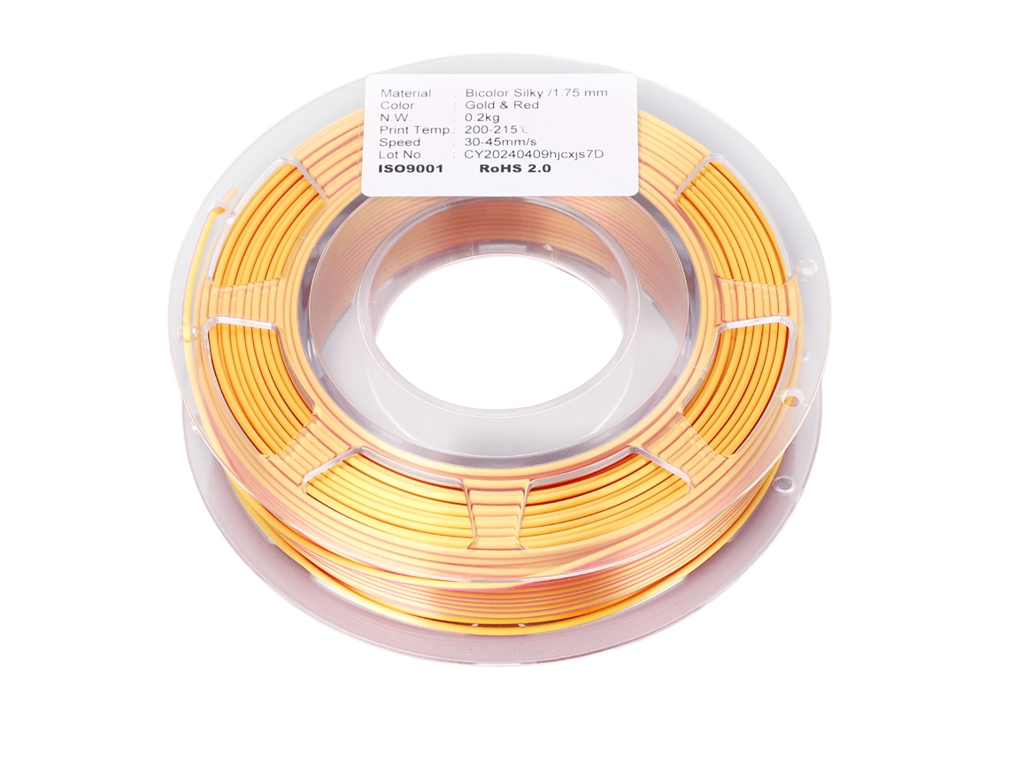 Filamento Pla 1.75mm Bicolor Ouro E Vermelho Para Impressão 3d 200g 30-45mm/s