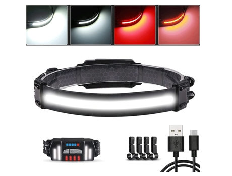 BISBISOUS Linterna Frontal Recargable 230 Haz Ancho Linterna Frontal LED Brillante Linterna Frontal Impermeable Regulable 8 Modos Sensor de Movimie...