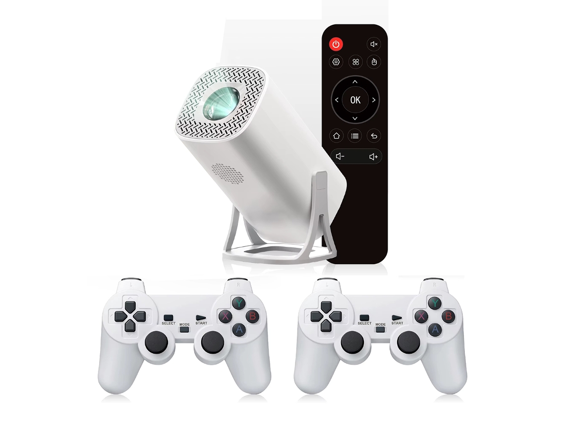 Proyector Klack S40 Max 4K HD 1080p con gran angular de hasta 150° y Bluetooth Android 11, 2 controladores de juegos inalámbricos