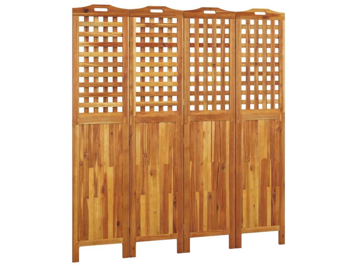 Biombo divisor de ambientes, 4 paneles, 162 x 2 x 180 cm, madera de acacia marrón, Dec030821