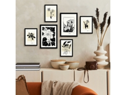 NACNIC Set De 6 Posters En Tinta Negra Floral Láminas Artísticas Estilo Boceto Para El Diseño Y Decoración De Interiores Tamaños A3 & A4 Marcos Negros