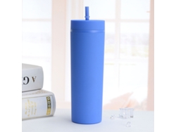 Taza De Plástico Sencilla Y Colorida Con Pajita, 473 Ml, Portátil, Buen Cierre, Azul.