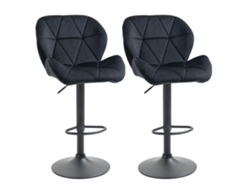 Juego de 2 taburetes de bar giratorios con respaldo, altura ajustable, acabado terciopelo negro, sin brazos, 51,5 x 57,5 x 93-114,5 cm