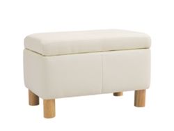 Baúl De Almacenamiento De Pu Con Patas De Madera, 60x38x40cm, Color Crema, 33l