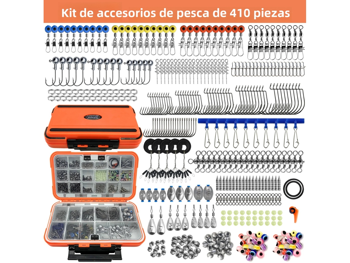 (juego De 410 Piezas) Kit De Pesca Profesional, Que Incluye Caja De Cuentas, Incluye Anzuelos, Plomadas Y Señuelos Con Forma De Girasol.