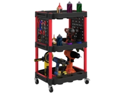 Tool Boxes-carro De Herramientas, Tres Estantes, 4 Ruedas, Plástico, 10 Ganchos, Rojo