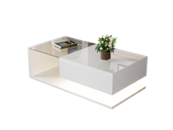 Mesa Auxiliar Y De Centro En Blanco Brillante Con Cristal E Iluminación Led, Perfecta Para Espacios Modernos